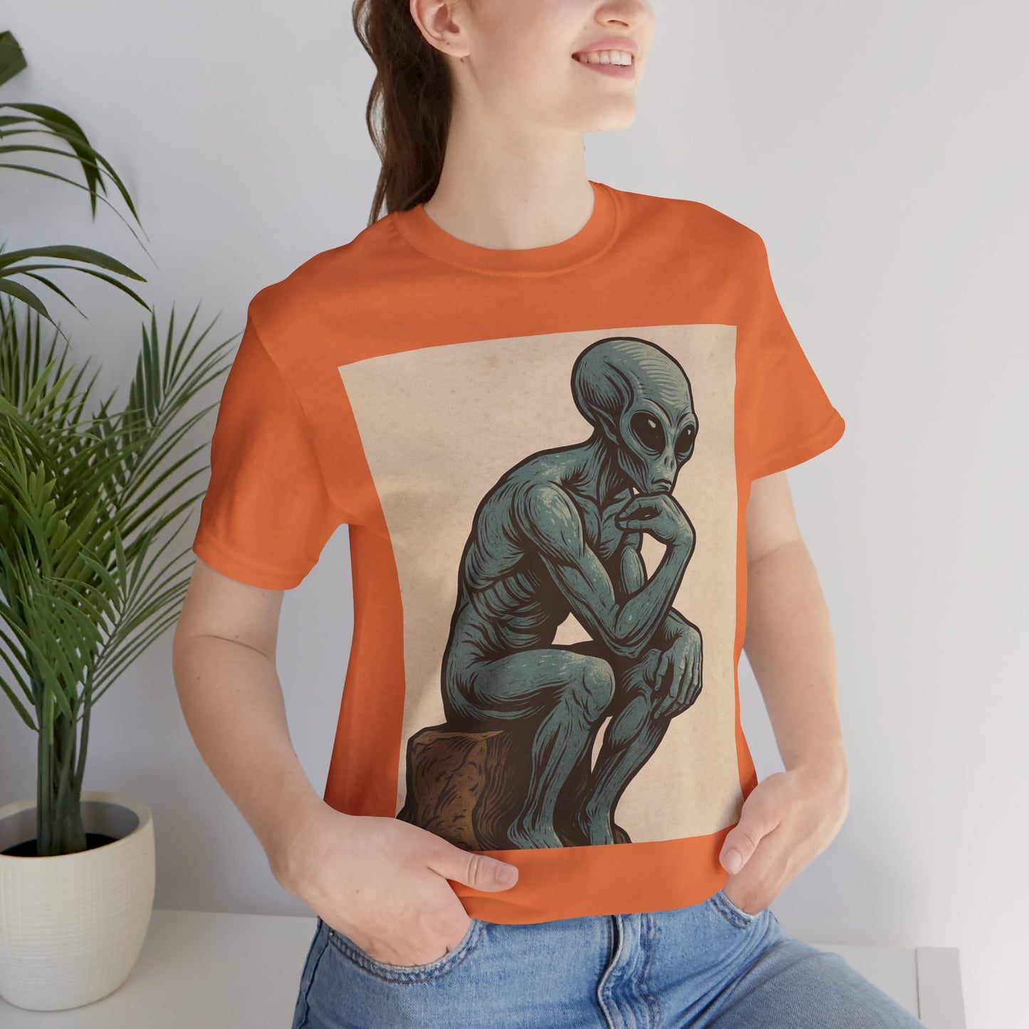 Alien Thinker Graphic Tee - Retro Alien Illustration T-Shirt