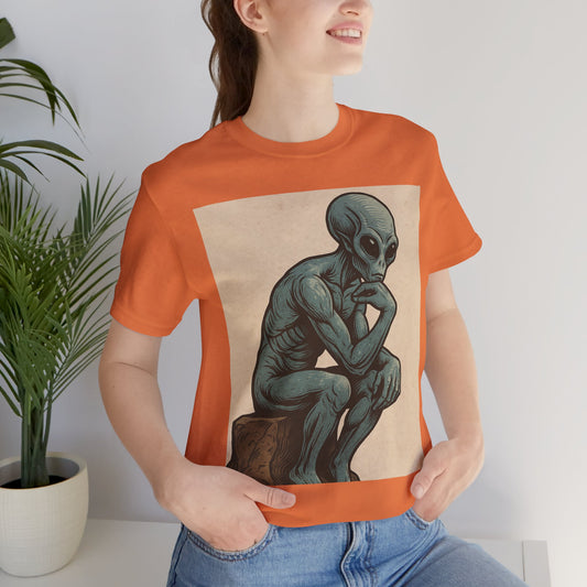 Alien Thinker Graphic Tee - Retro Alien Illustration T-Shirt