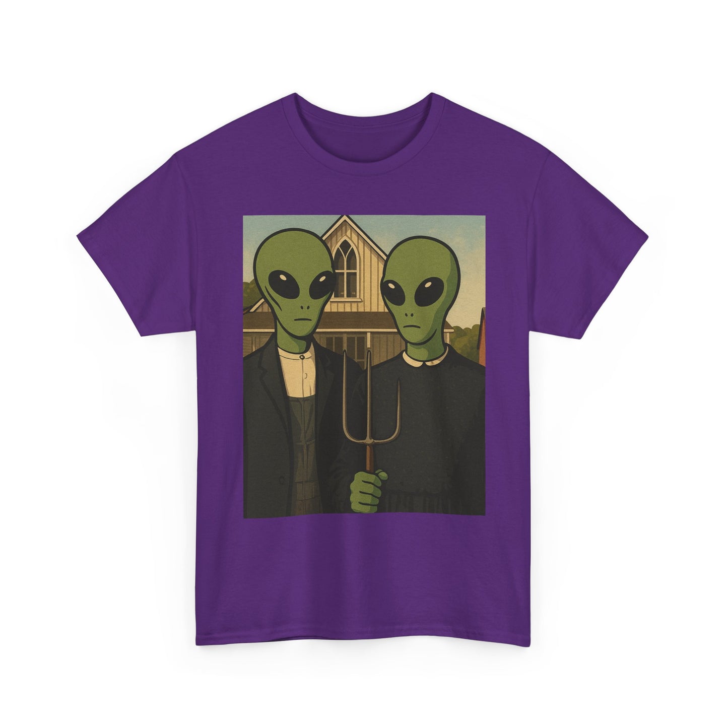 Alien American Gothic T-Shirt — Funny UFO Couple Graphic Tee