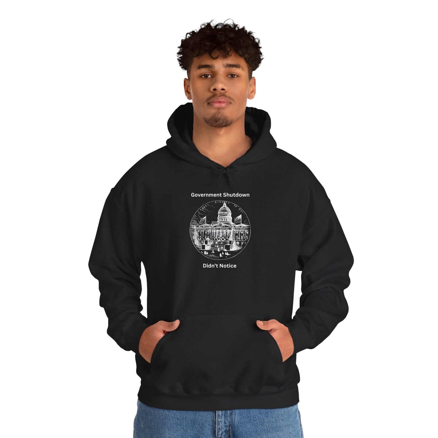 Protest Graphic Hoodie — "Government Shutdown Didn't Notice" Capitol Design