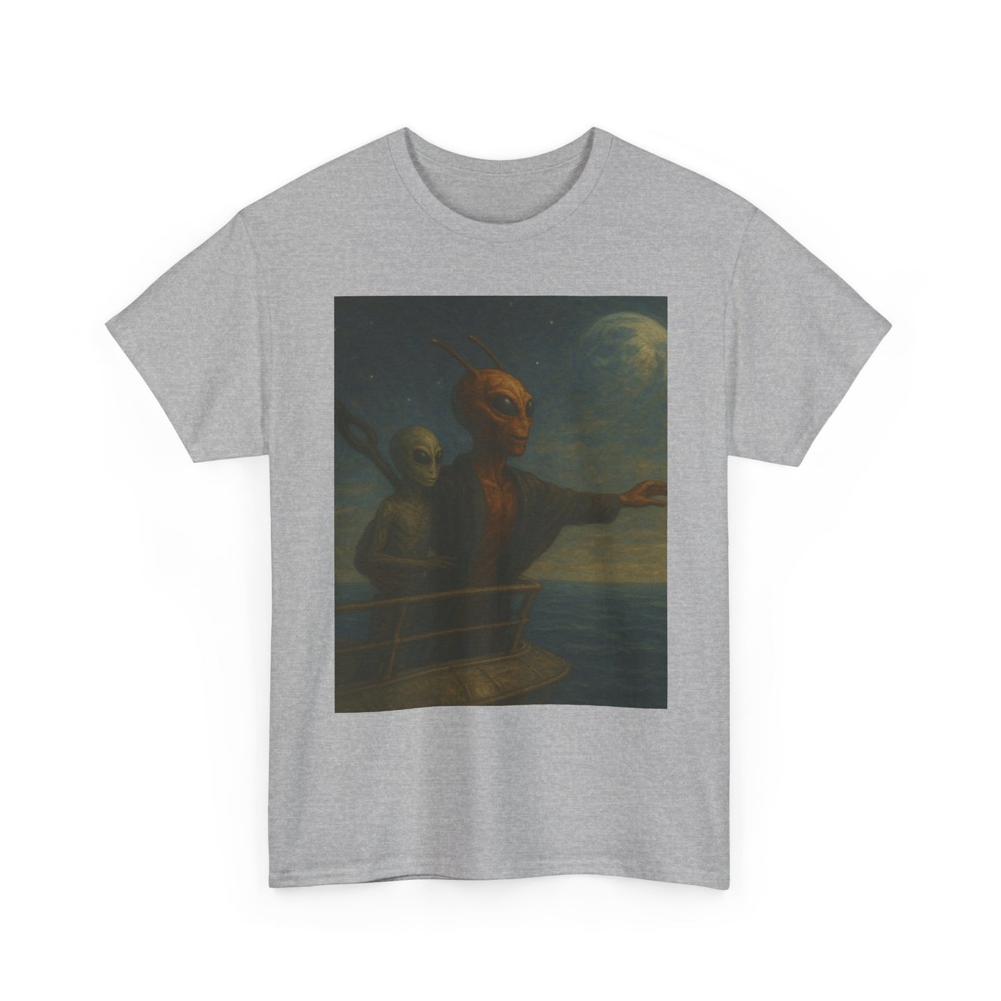 Vintage Gothic Painting Tee — Moonlit Ghost Ship Art T-Shirt