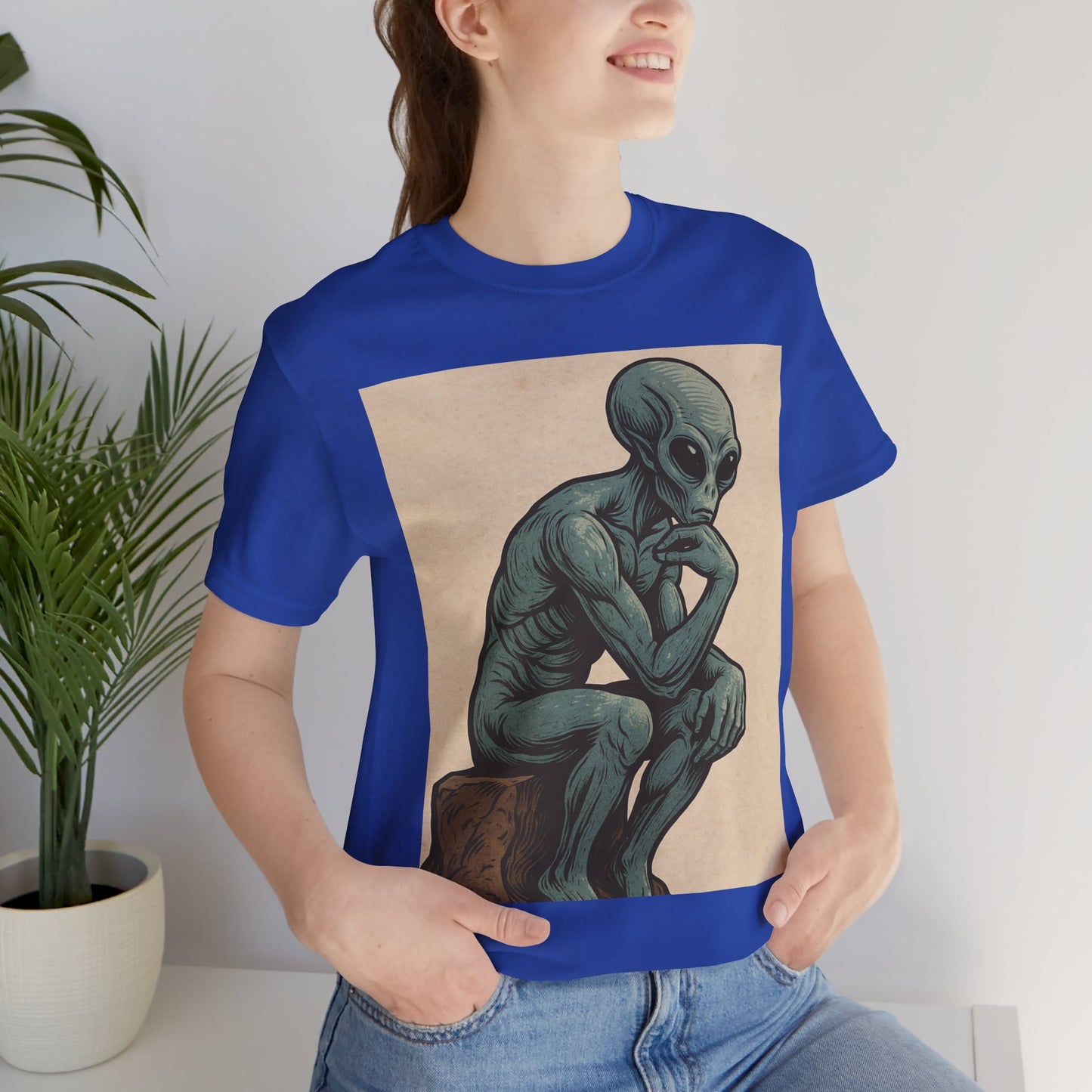 Alien Thinker Graphic Tee - Retro Alien Illustration T-Shirt