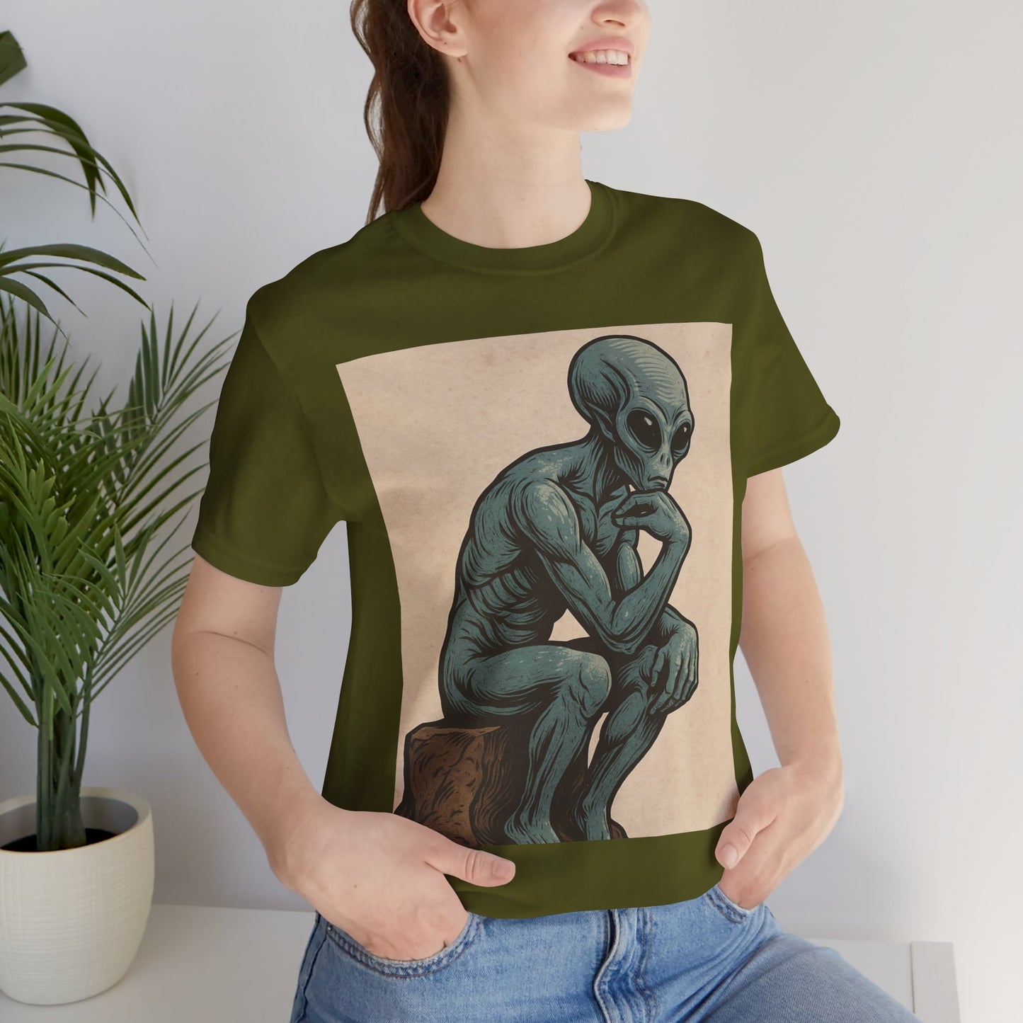 Alien Thinker Graphic Tee - Retro Alien Illustration T-Shirt