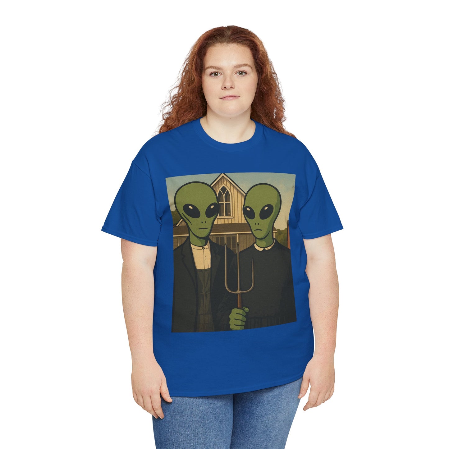 Alien American Gothic T-Shirt — Funny UFO Couple Graphic Tee
