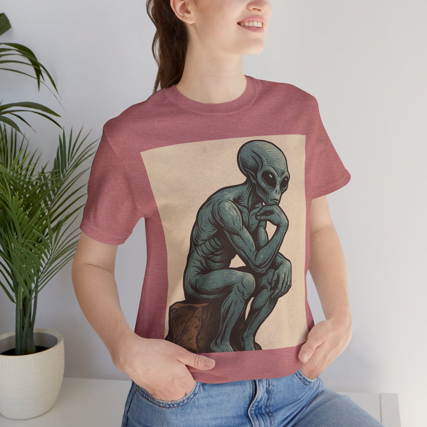 Alien Thinker Graphic Tee - Retro Alien Illustration T-Shirt