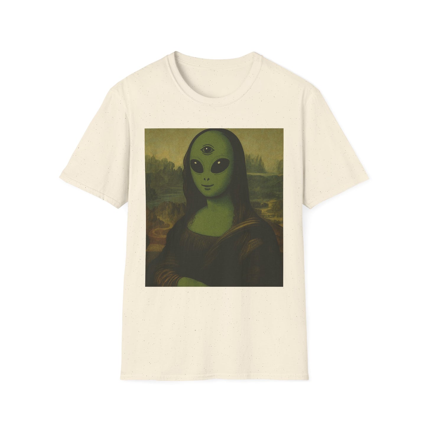 Alien Mona Lisa T-Shirt — Retro Green UFO Art Tee