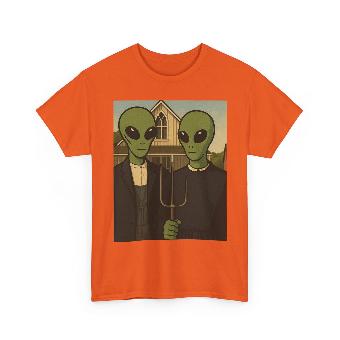 Alien American Gothic T-Shirt — Funny UFO Couple Graphic Tee