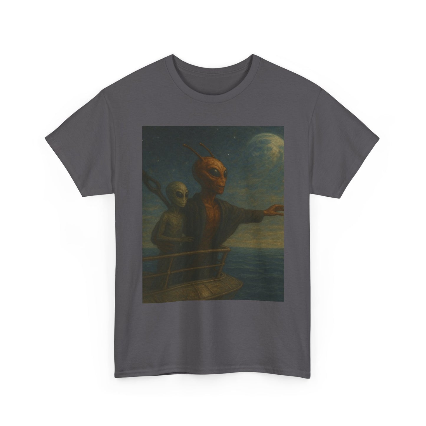 Vintage Gothic Painting Tee — Moonlit Ghost Ship Art T-Shirt