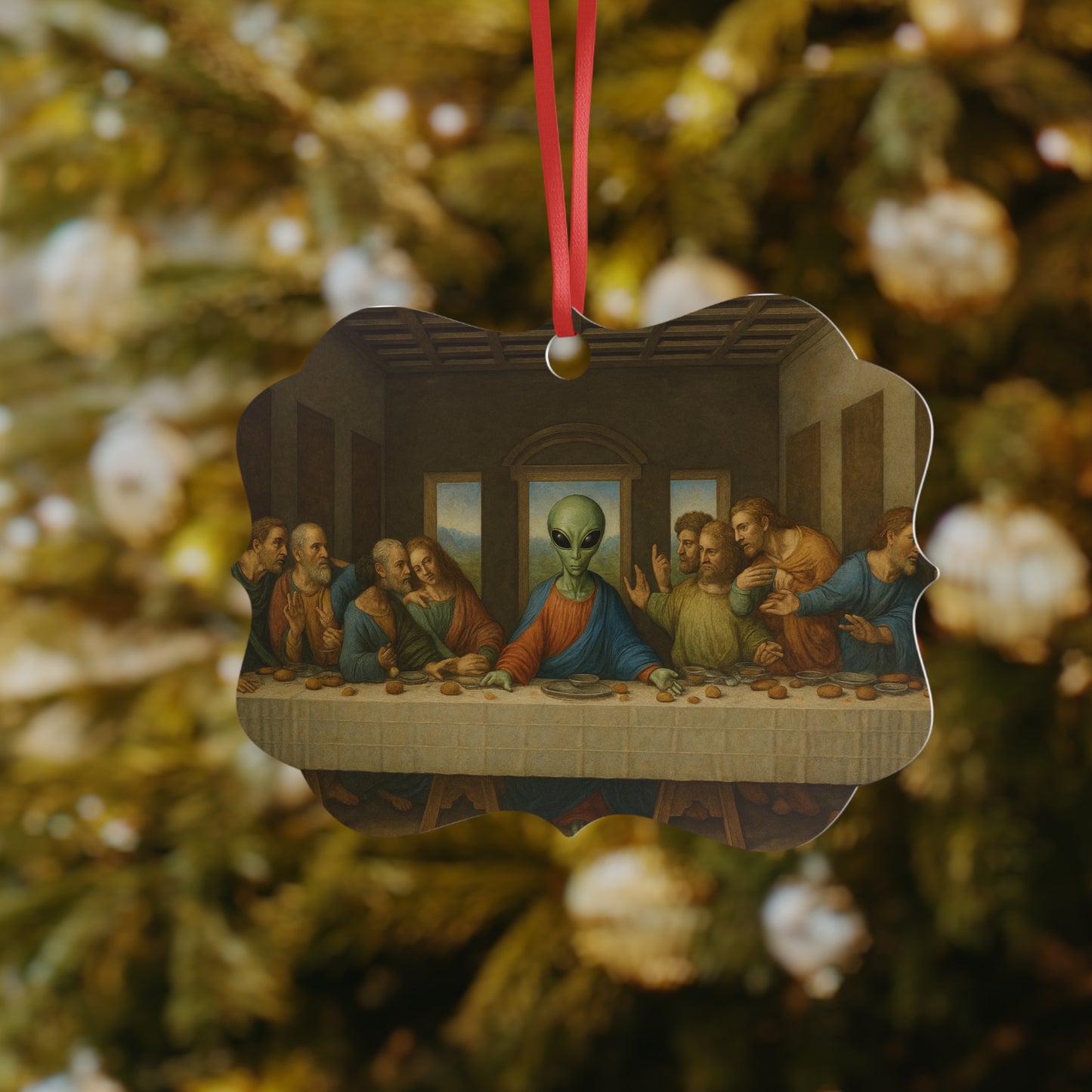 Alien Last Supper Aluminum Ornament — Funny UFO Christmas Decoration