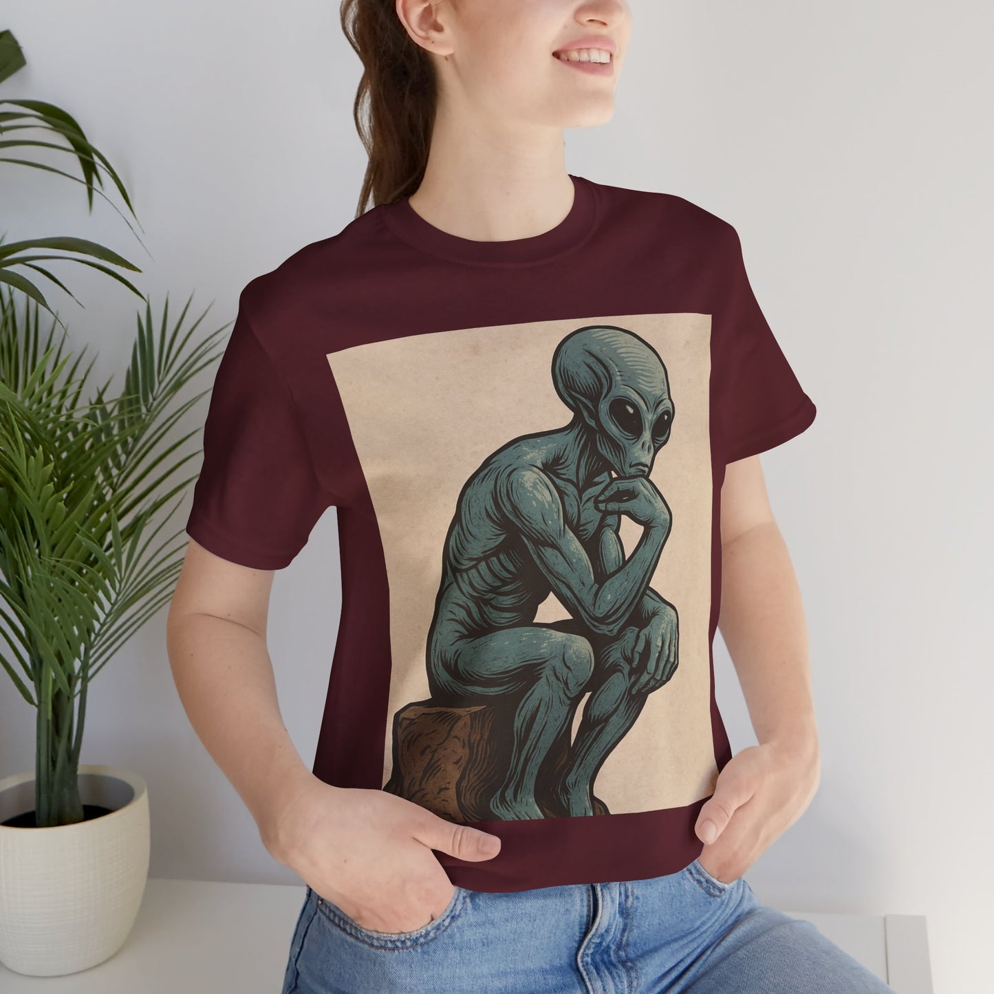 Alien Thinker Graphic Tee - Retro Alien Illustration T-Shirt