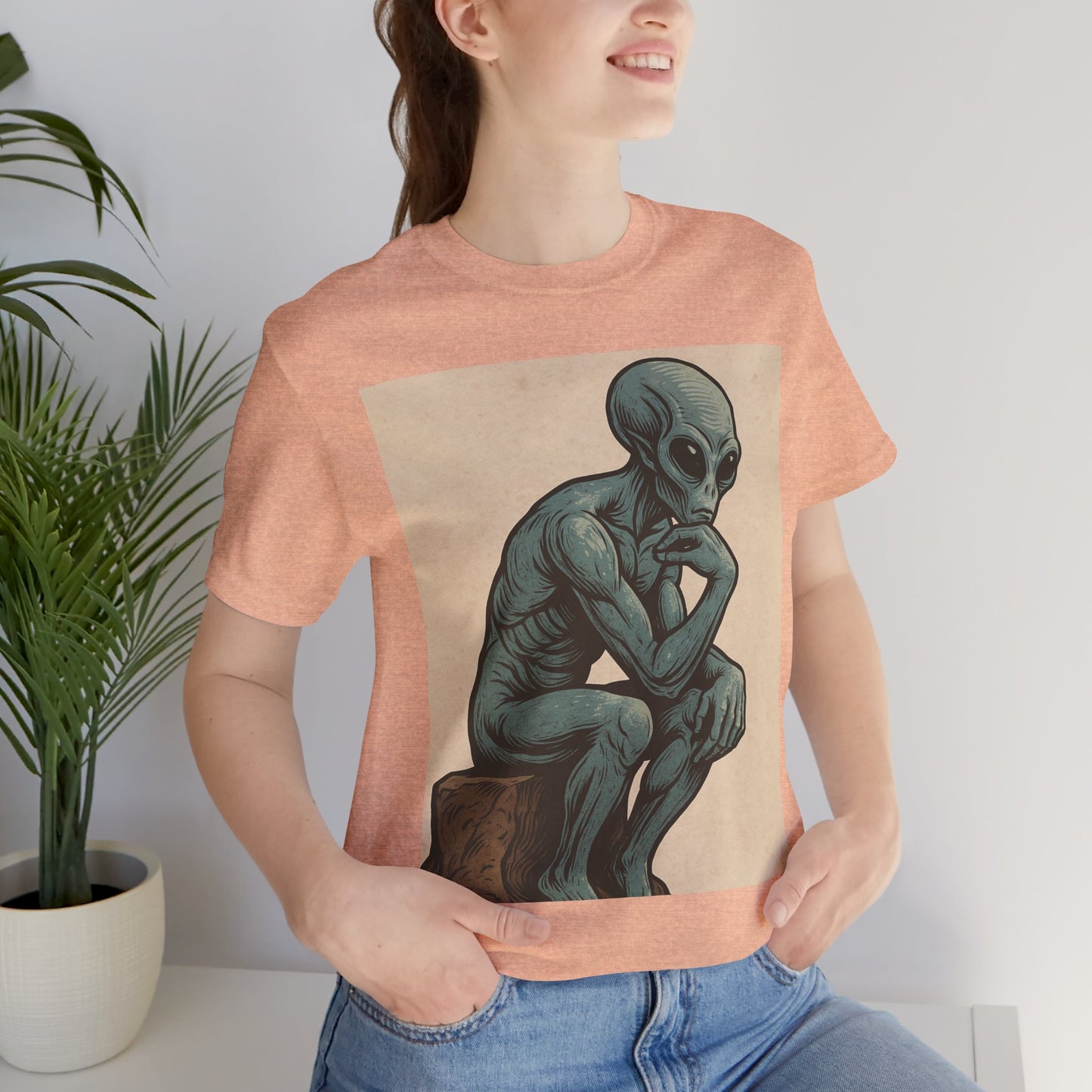 Alien Thinker Graphic Tee - Retro Alien Illustration T-Shirt
