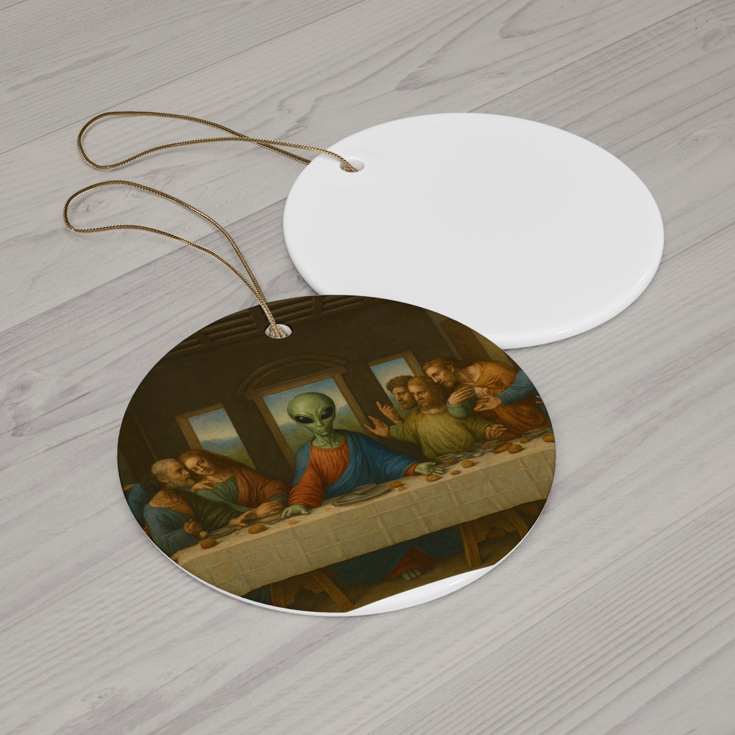Alien Last Supper Ceramic Star Ornament — Funny UFO Christmas Decoration