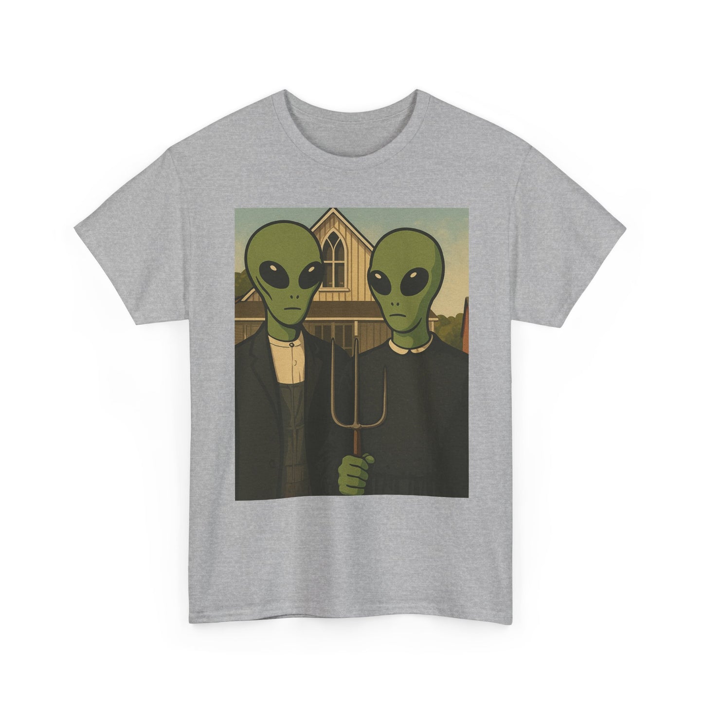 Alien American Gothic T-Shirt — Funny UFO Couple Graphic Tee