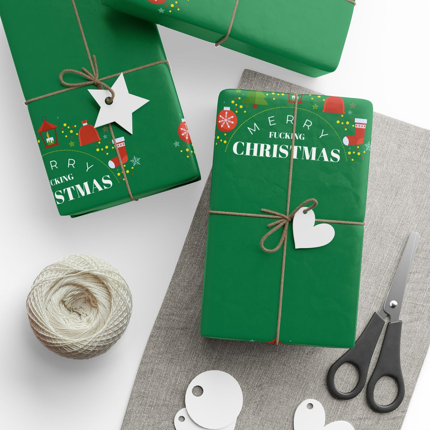 " Merry Fucking Christmas" Green Solid Wrapping Paper Roll — Classic Gift Wrap for Holidays & Everyday