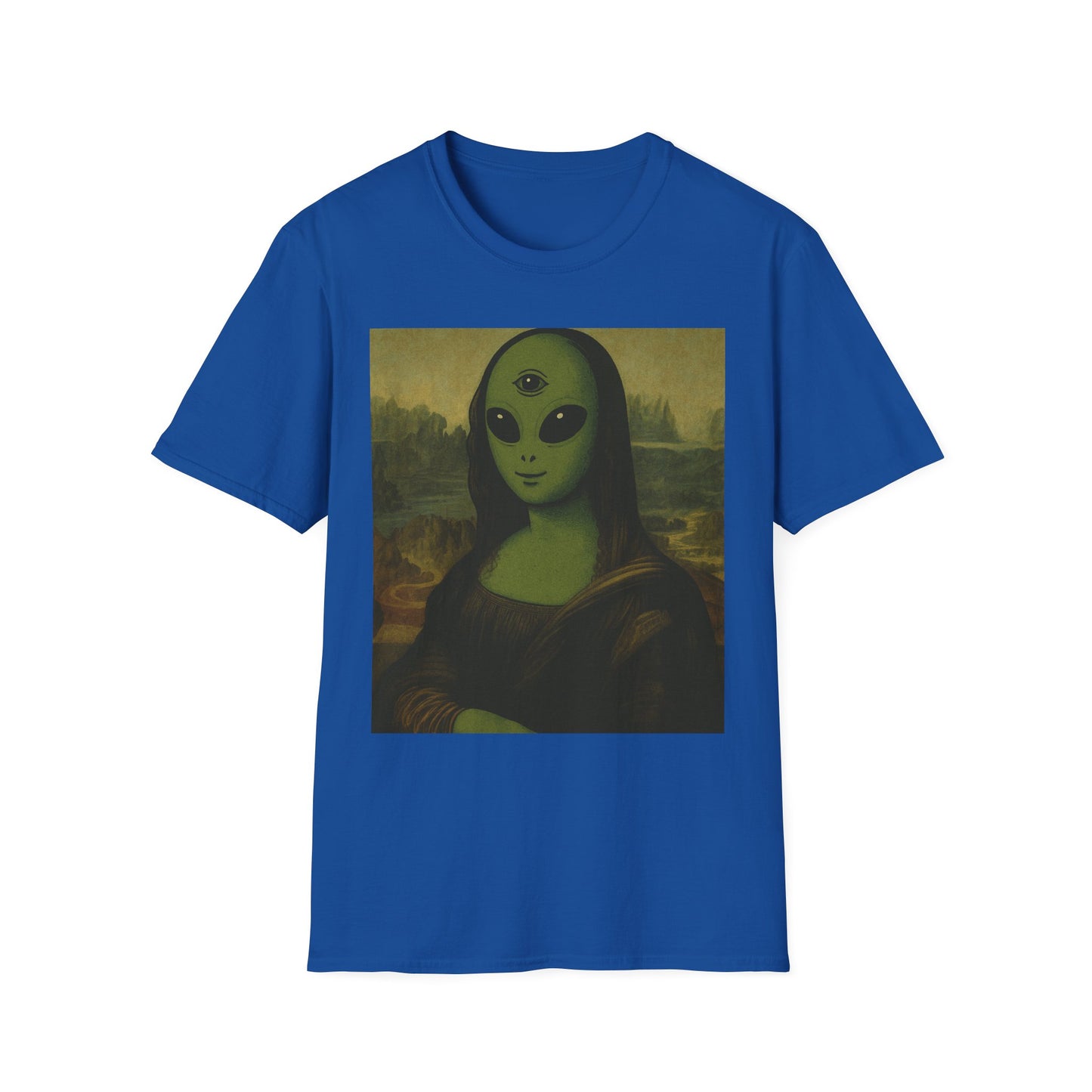 Alien Mona Lisa T-Shirt — Retro Green UFO Art Tee