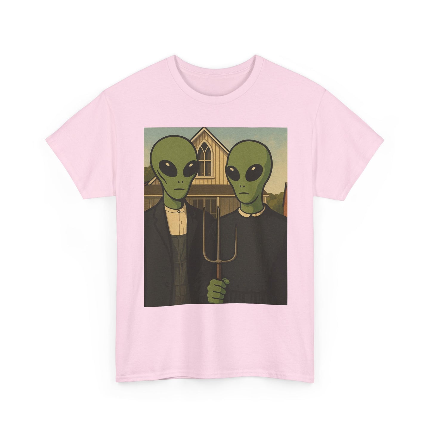 Alien American Gothic T-Shirt — Funny UFO Couple Graphic Tee