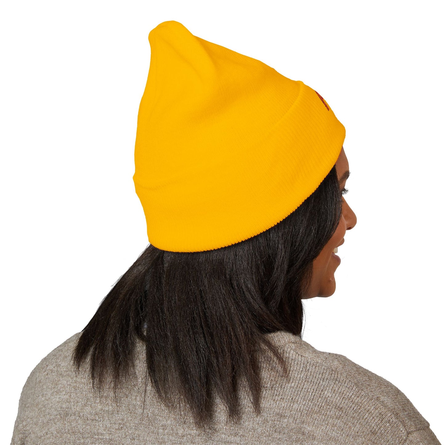 Embroidered 'Fury' Cuffed Beanie – Bold Yellow Knit Hat
