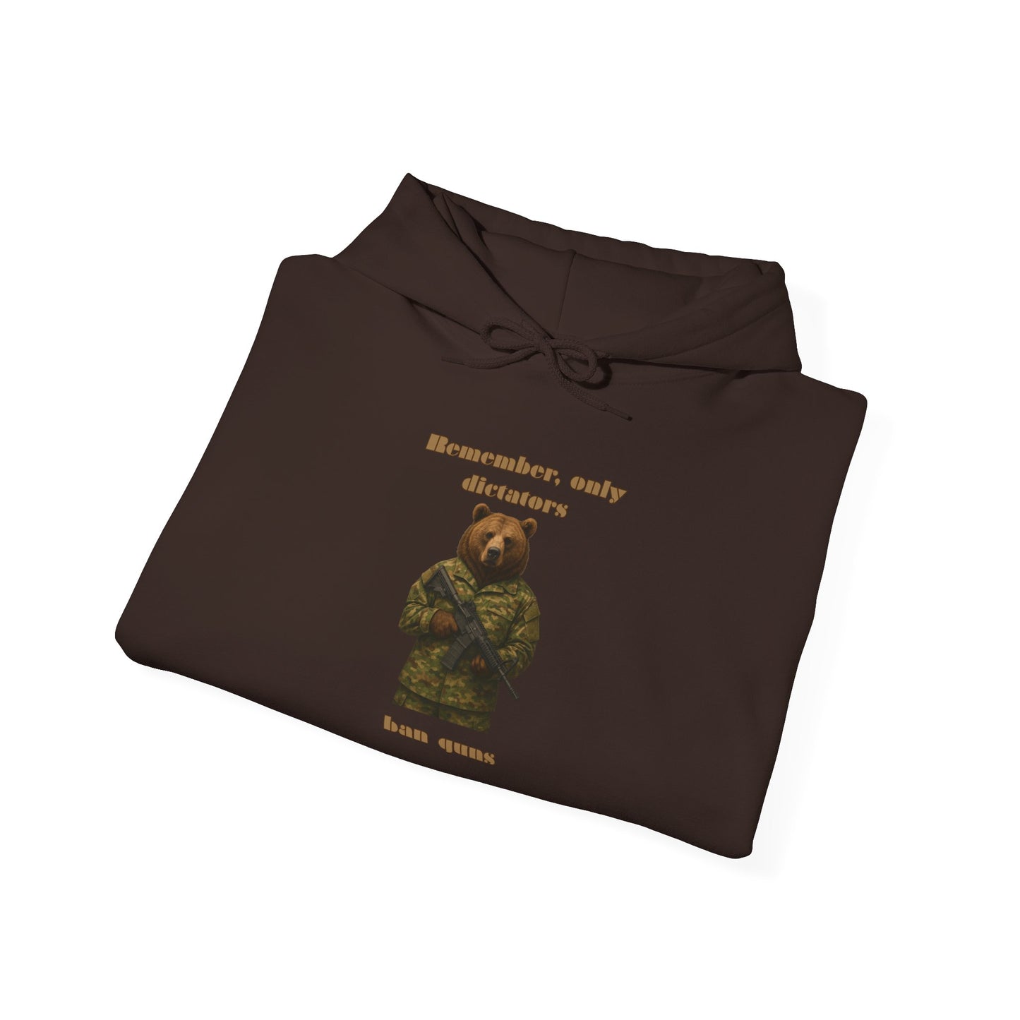 Military Bear Graphic Hoodie — "Brownsack, salty dictators have eyes" Novelty Streetwear