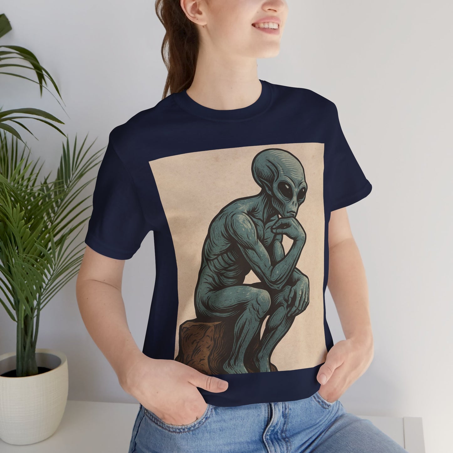 Alien Thinker Graphic Tee - Retro Alien Illustration T-Shirt