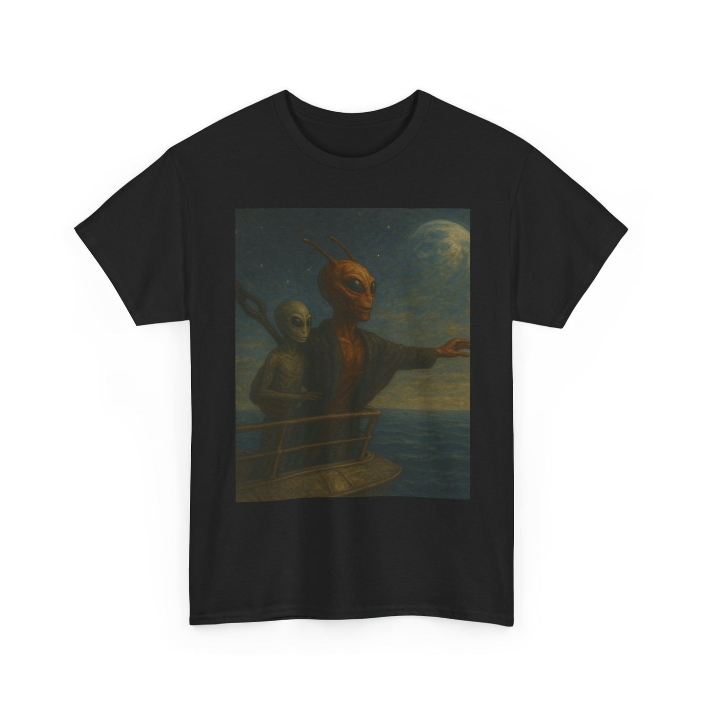 Vintage Gothic Painting Tee — Moonlit Ghost Ship Art T-Shirt
