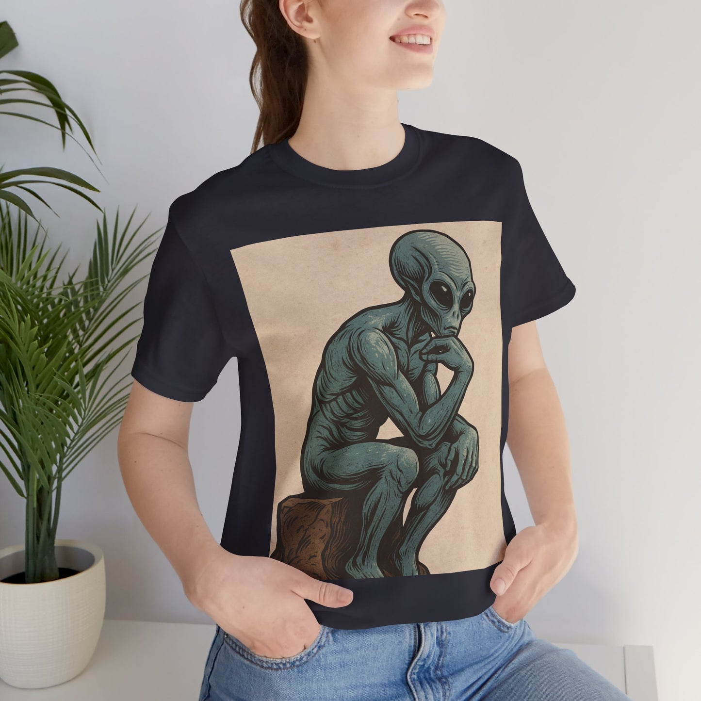 Alien Thinker Graphic Tee - Retro Alien Illustration T-Shirt