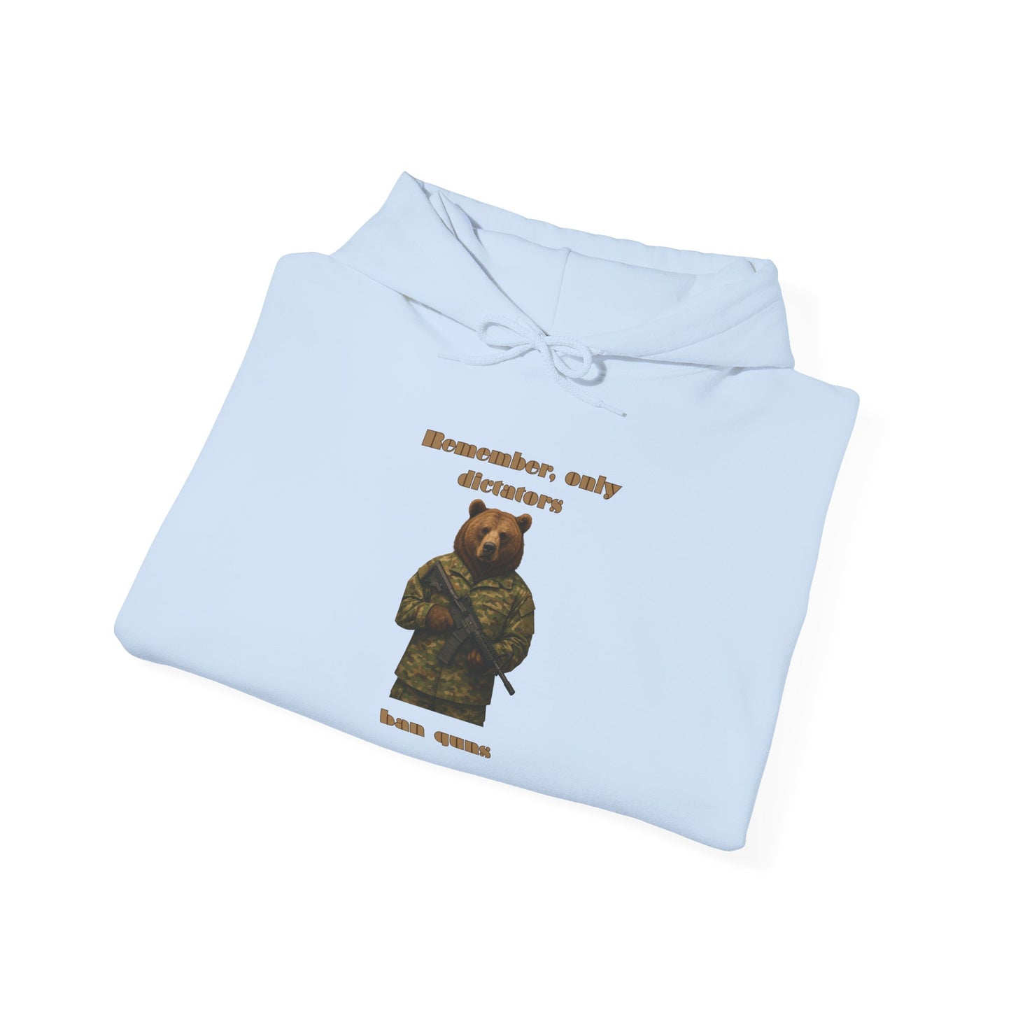 Military Bear Graphic Hoodie — "Brownsack, salty dictators have eyes" Novelty Streetwear