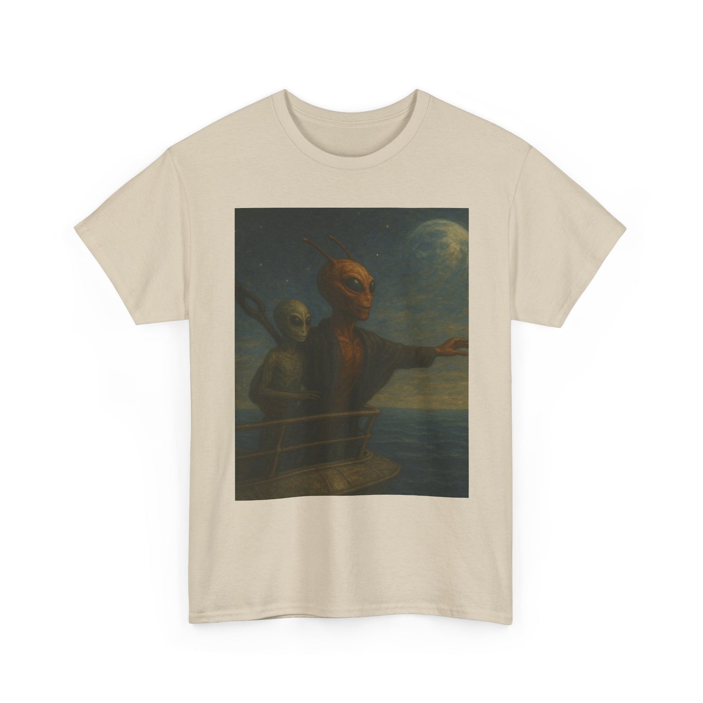 Vintage Gothic Painting Tee — Moonlit Ghost Ship Art T-Shirt