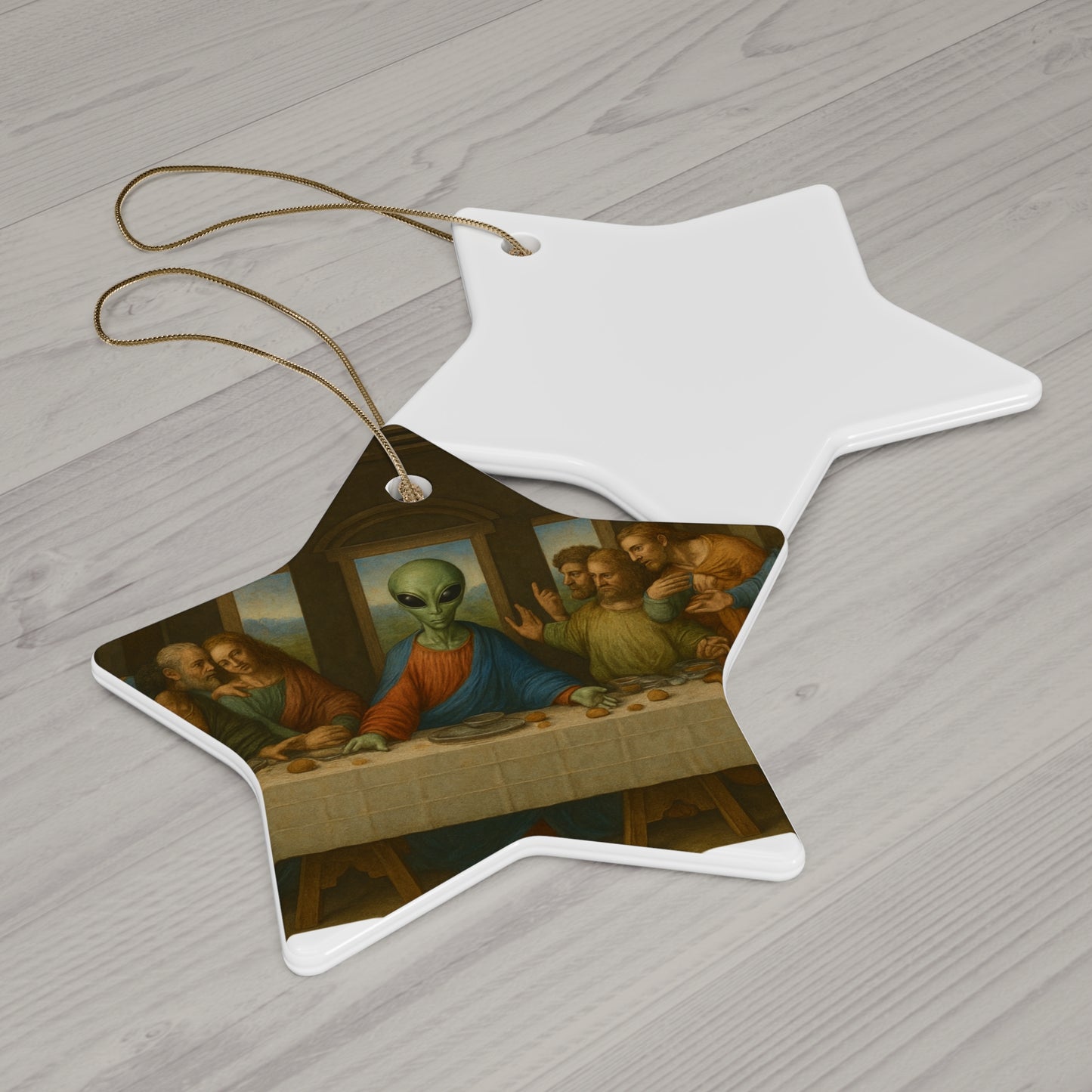 Alien Last Supper Ceramic Star Ornament — Funny UFO Christmas Decoration