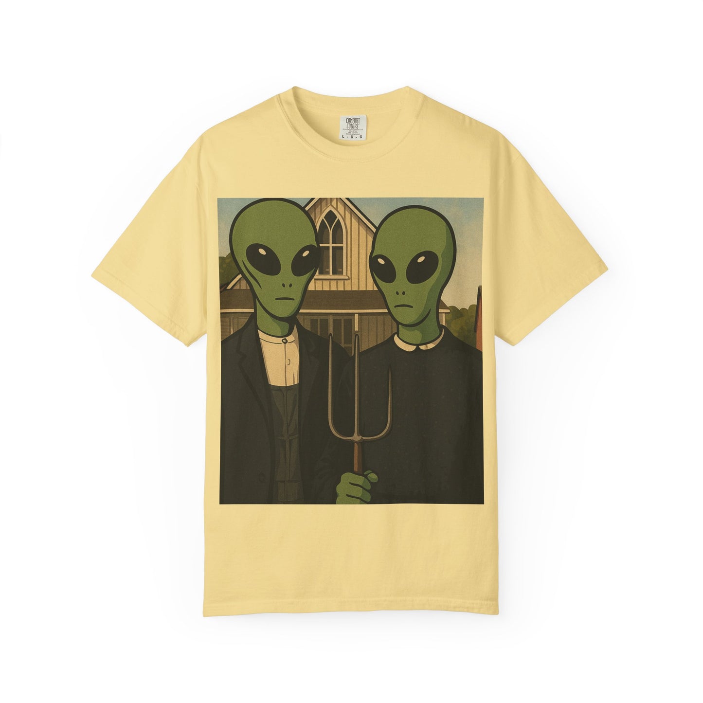 Alien Gothic T-Shirt — Parody of American Gothic Art