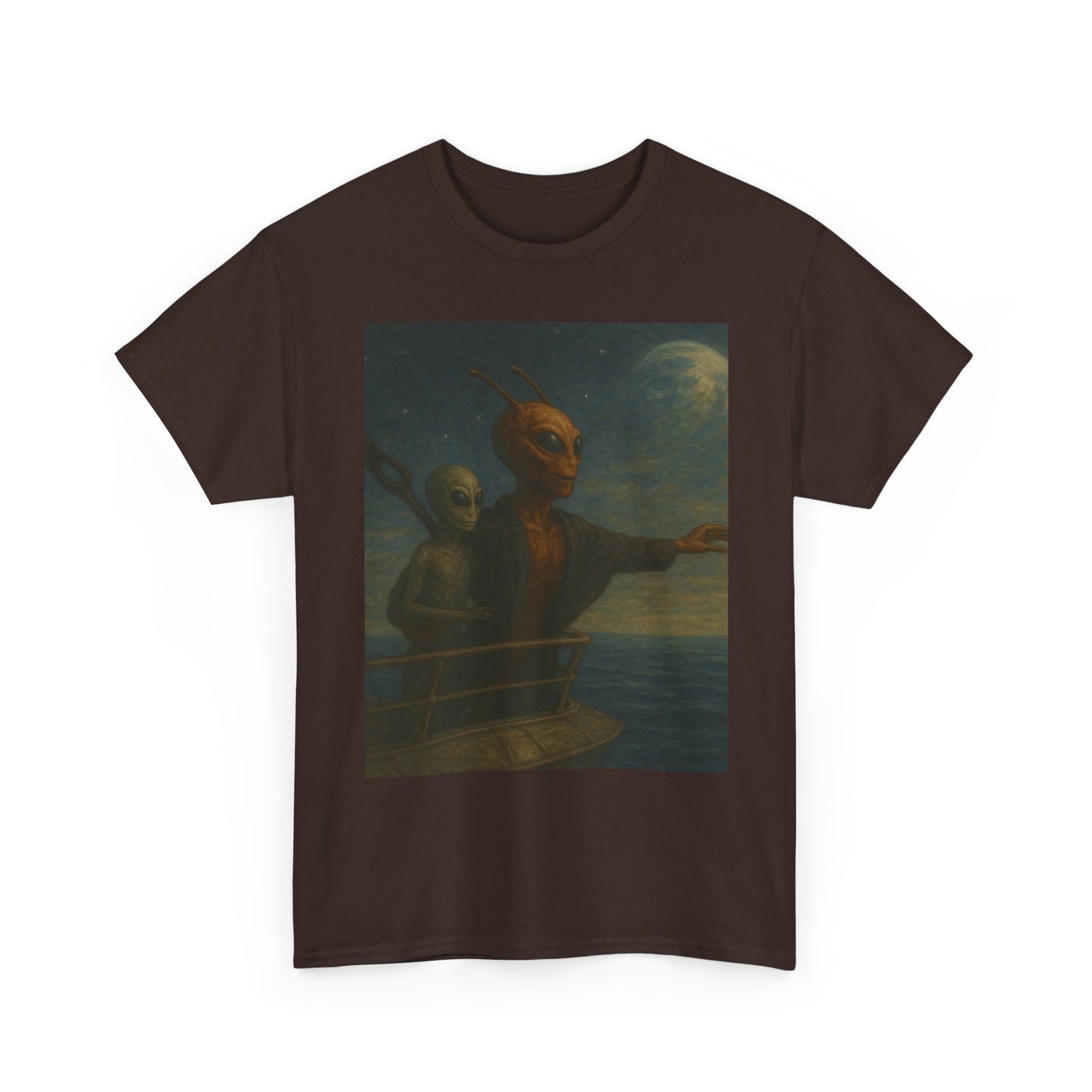 Vintage Gothic Painting Tee — Moonlit Ghost Ship Art T-Shirt