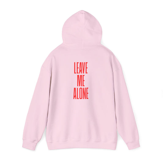 Leave Me Alone Hoodie — Minimal Pink Text Graphic Hooded Sweatshirt